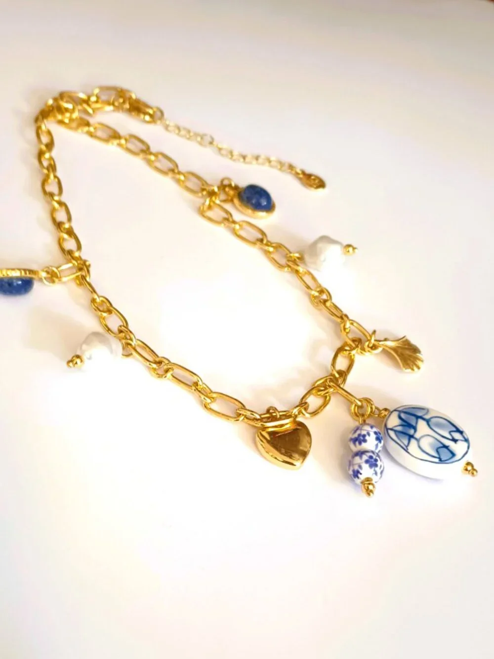 Willow Porcelain Gold Tone Necklace 19